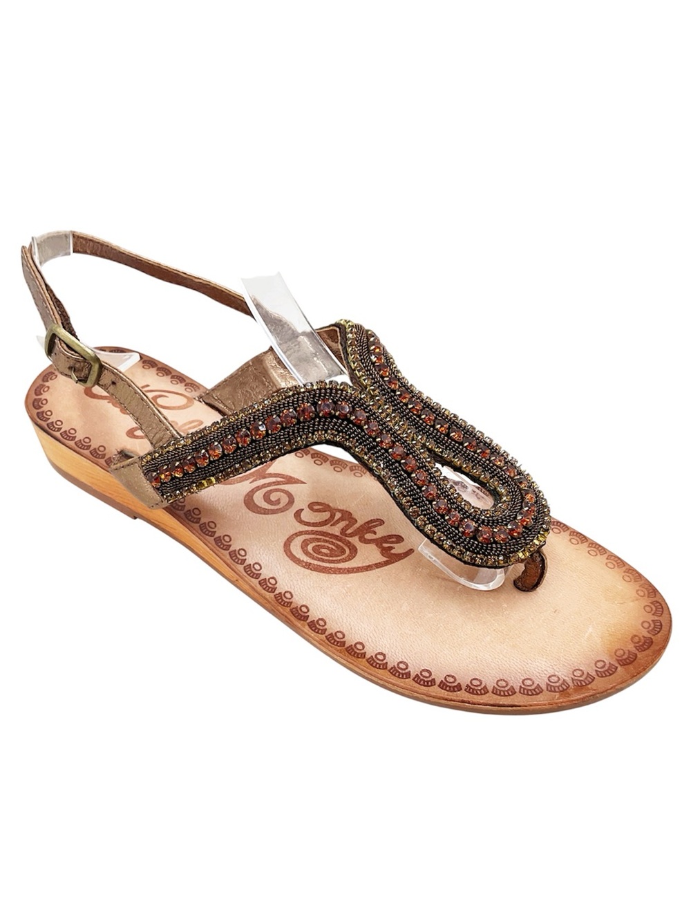 🆕{Naughty Monkey} Alloy Mate Low Wedge Embellished Thong Sandals Bronze